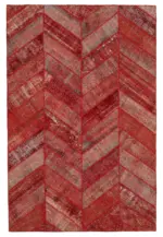 Patchwork Kırmızı Pamuk Üzerine Yün El Dokuma Kilim-204x306