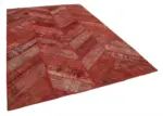 Patchwork Kırmızı Pamuk Üzerine Yün El Dokuma Kilim-204x306 - Görsel 2