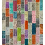 Patchwork Multi Pamuk Üzerine Yün El Dokuma Kilim-206x307