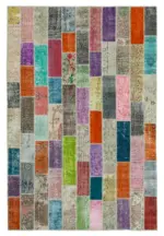 Patchwork Multi Pamuk Üzerine Yün El Dokuma Kilim-206x307