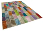 Patchwork Multi Pamuk Üzerine Yün El Dokuma Kilim-206x307 - Görsel 2