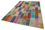 Patchwork Multi Pamuk Üzerine Yün El Dokuma Kilim-206x307 - Görsel 3