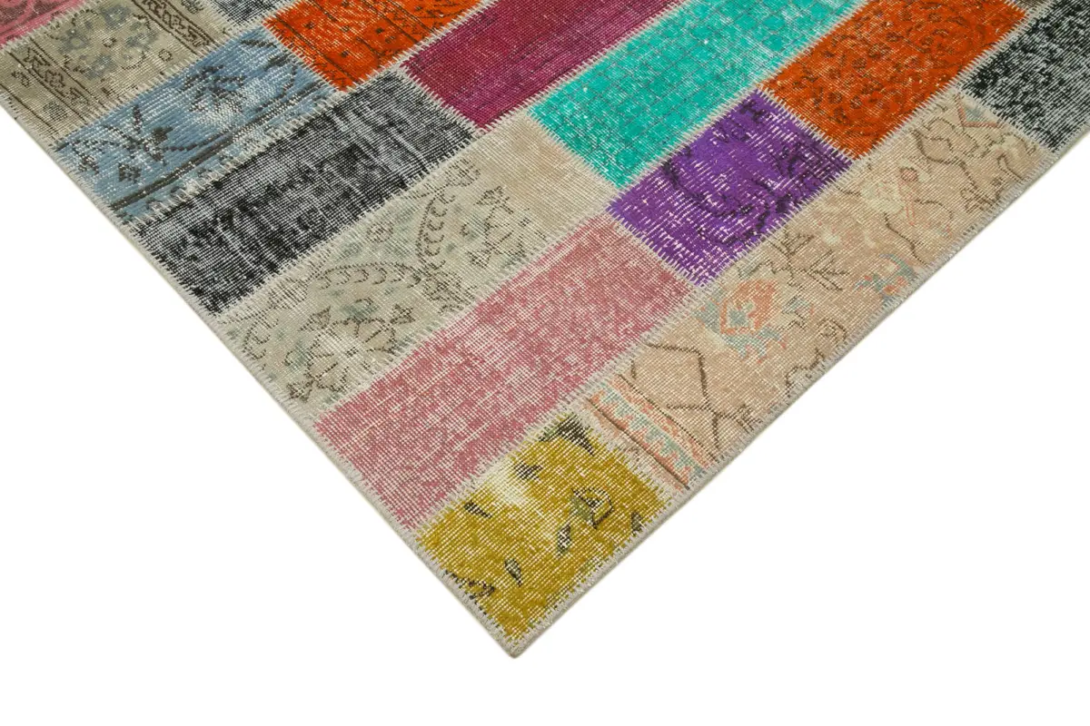 Patchwork Multi Pamuk Üzerine Yün El Dokuma Kilim-206x307 - Görsel 4
