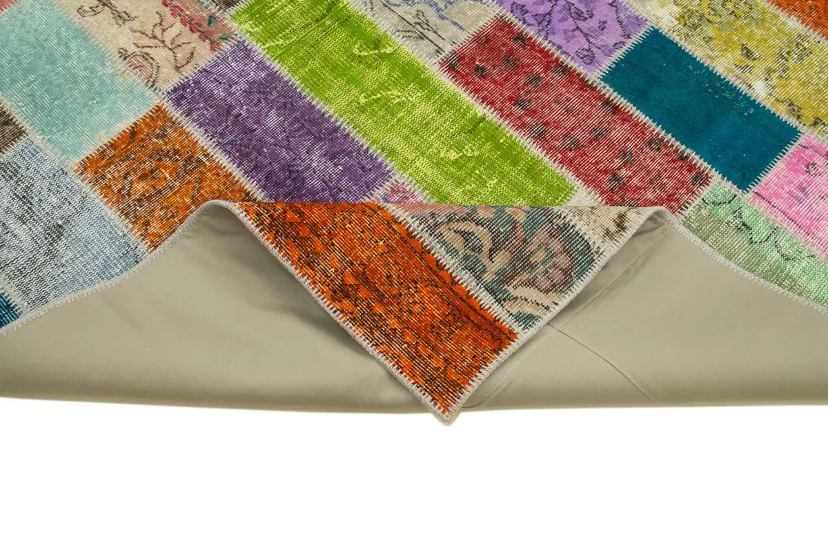 Patchwork Multi Pamuk Üzerine Yün El Dokuma Kilim-206x307 - Görsel 6