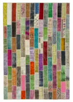 Patchwork Multi Pamuk Üzerine Yün El Dokuma Kilim-210x306
