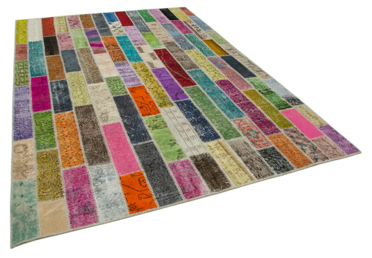 Patchwork Multi Pamuk Üzerine Yün El Dokuma Kilim-210x306 - Görsel 2