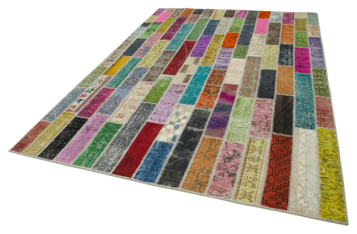 Patchwork Multi Pamuk Üzerine Yün El Dokuma Kilim-210x306 - Görsel 3
