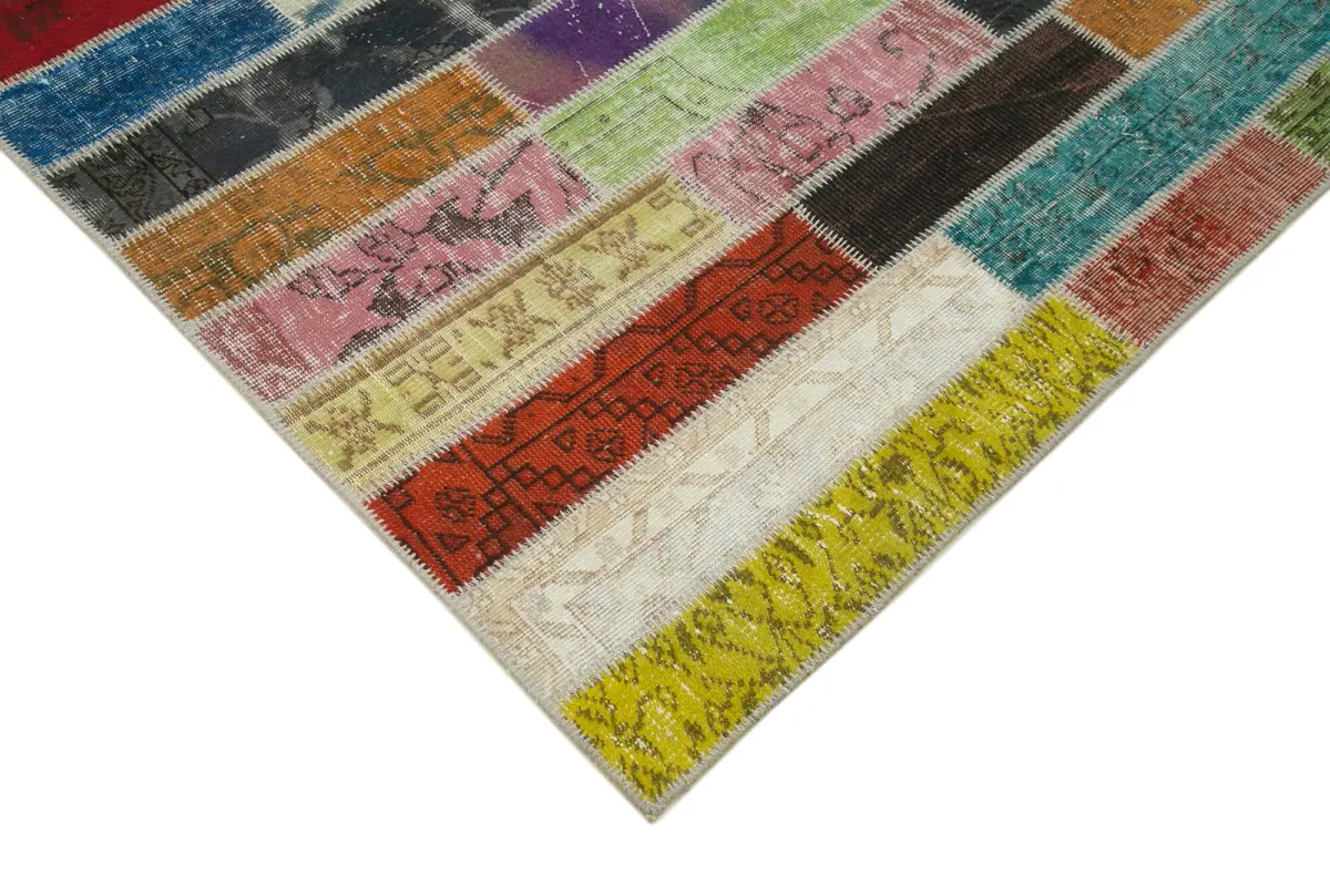 Patchwork Multi Pamuk Üzerine Yün El Dokuma Kilim-210x306 - Görsel 4