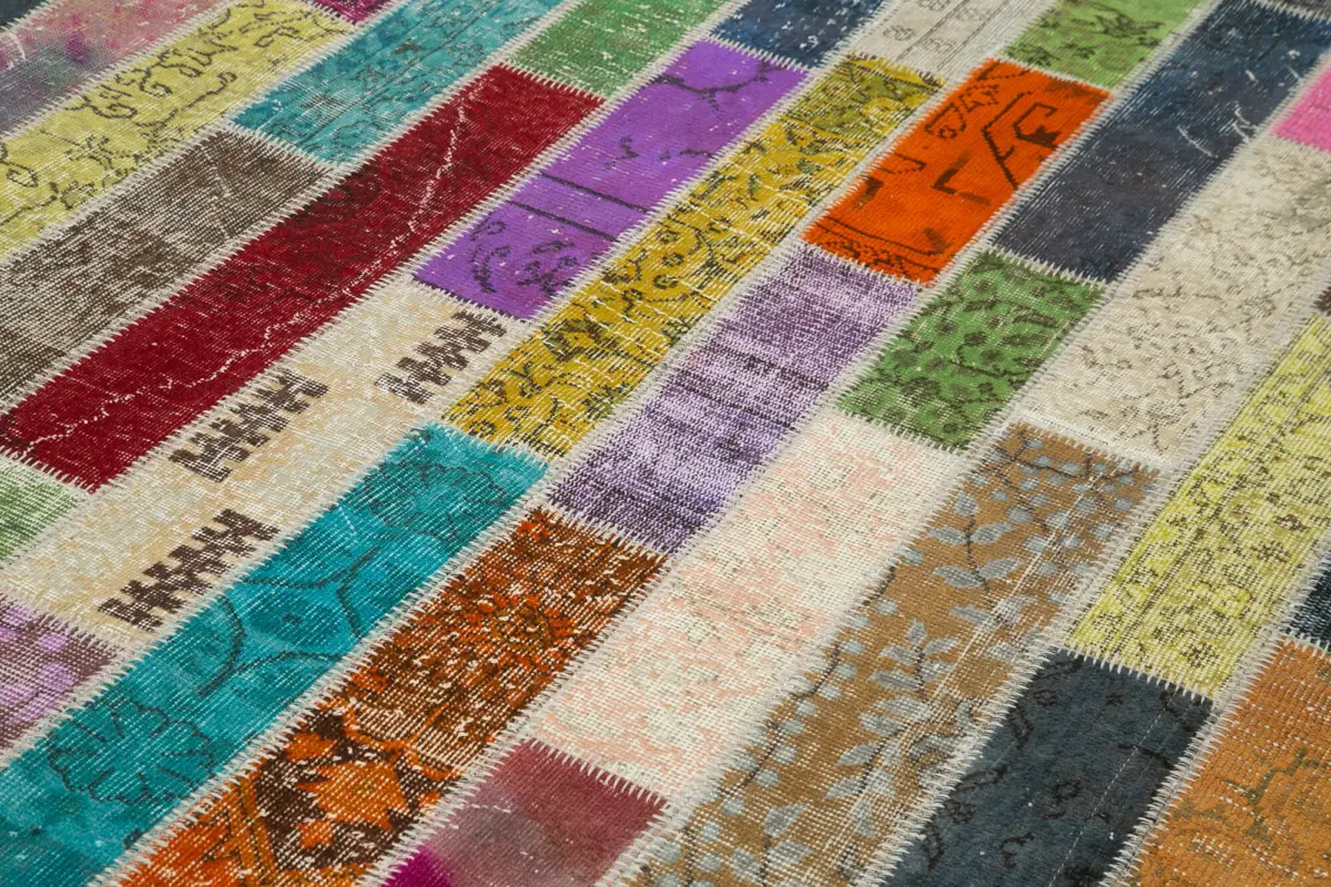 Patchwork Multi Pamuk Üzerine Yün El Dokuma Kilim-210x306 - Görsel 5