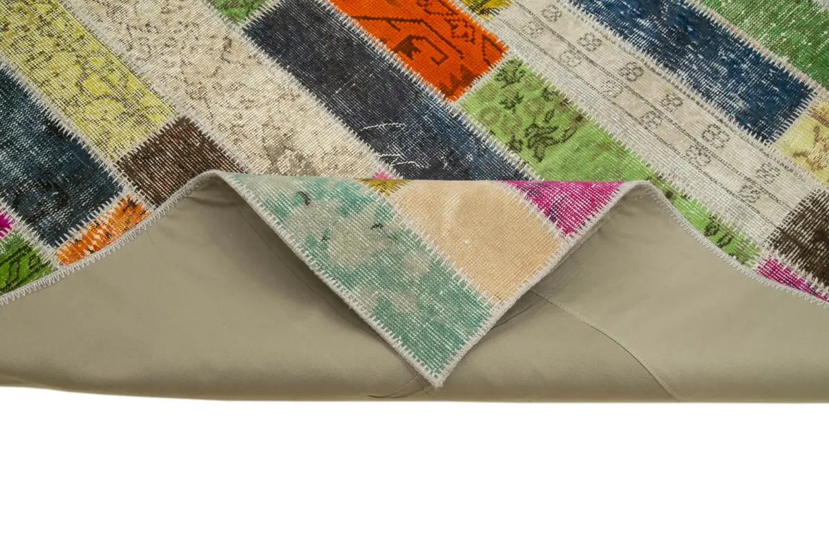 Patchwork Multi Pamuk Üzerine Yün El Dokuma Kilim-210x306 - Görsel 6