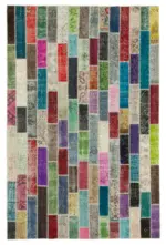 Patchwork Multi Pamuk Üzerine Yün El Dokuma Kilim-200x307