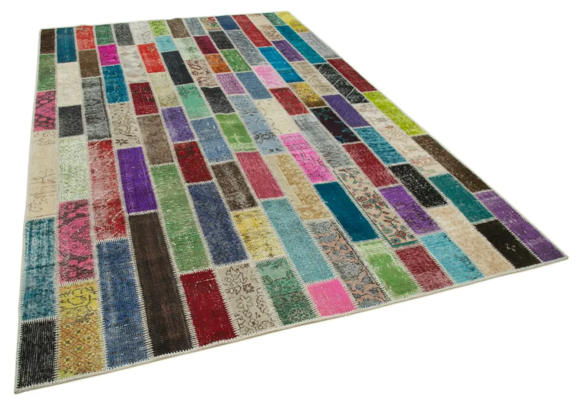 Patchwork Multi Pamuk Üzerine Yün El Dokuma Kilim-200x307 - Görsel 2