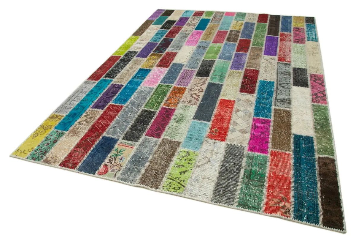 Patchwork Multi Pamuk Üzerine Yün El Dokuma Kilim-200x307 - Görsel 3