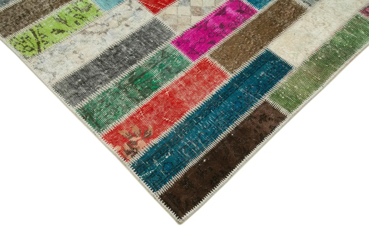 Patchwork Multi Pamuk Üzerine Yün El Dokuma Kilim-200x307 - Görsel 4