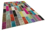 Patchwork Multi Pamuk Üzerine Yün El Dokuma Kilim-200x300 - Görsel 2