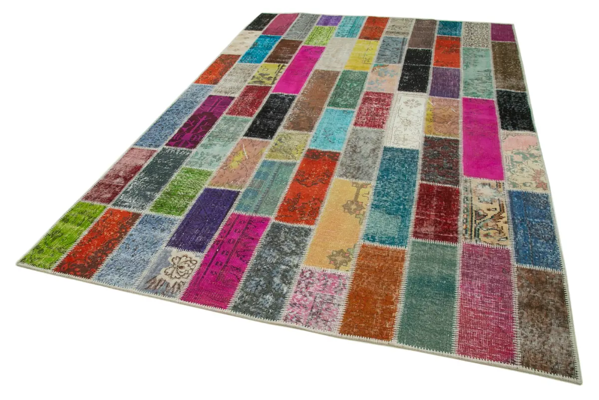 Patchwork Multi Pamuk Üzerine Yün El Dokuma Kilim-200x300 - Görsel 3