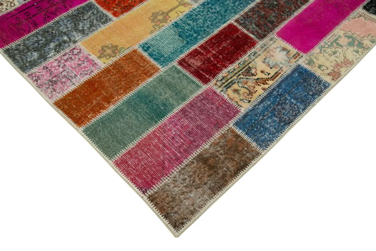 Patchwork Multi Pamuk Üzerine Yün El Dokuma Kilim-200x300 - Görsel 4