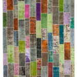Patchwork Multi Pamuk Üzerine Yün El Dokuma Kilim-210x301