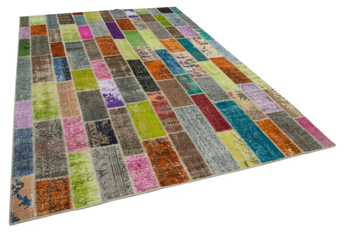 Patchwork Multi Pamuk Üzerine Yün El Dokuma Kilim-210x301 - Görsel 2