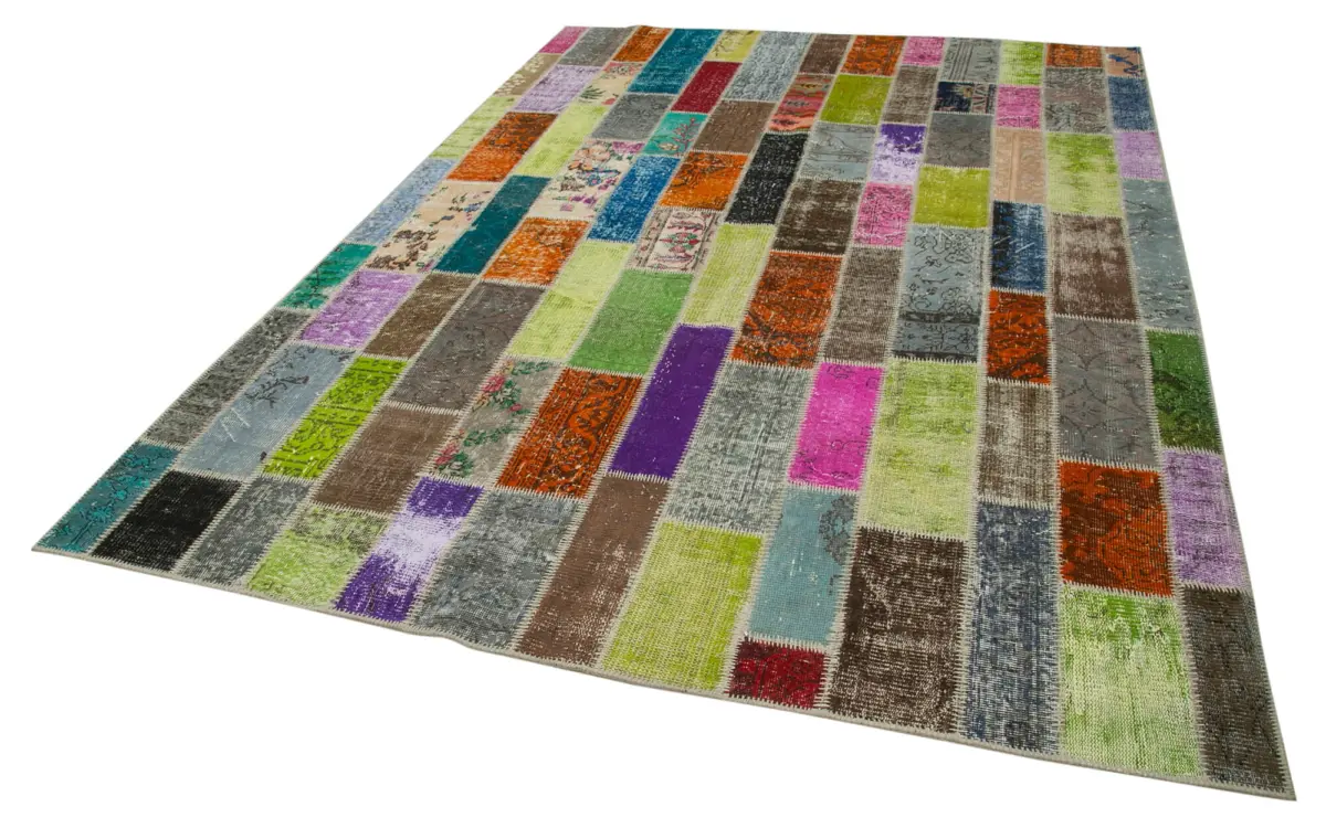 Patchwork Multi Pamuk Üzerine Yün El Dokuma Kilim-210x301 - Görsel 3