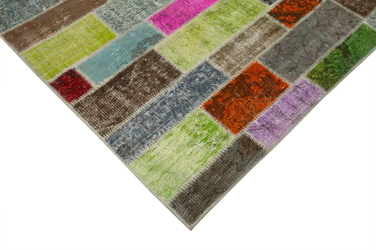 Patchwork Multi Pamuk Üzerine Yün El Dokuma Kilim-210x301 - Görsel 4