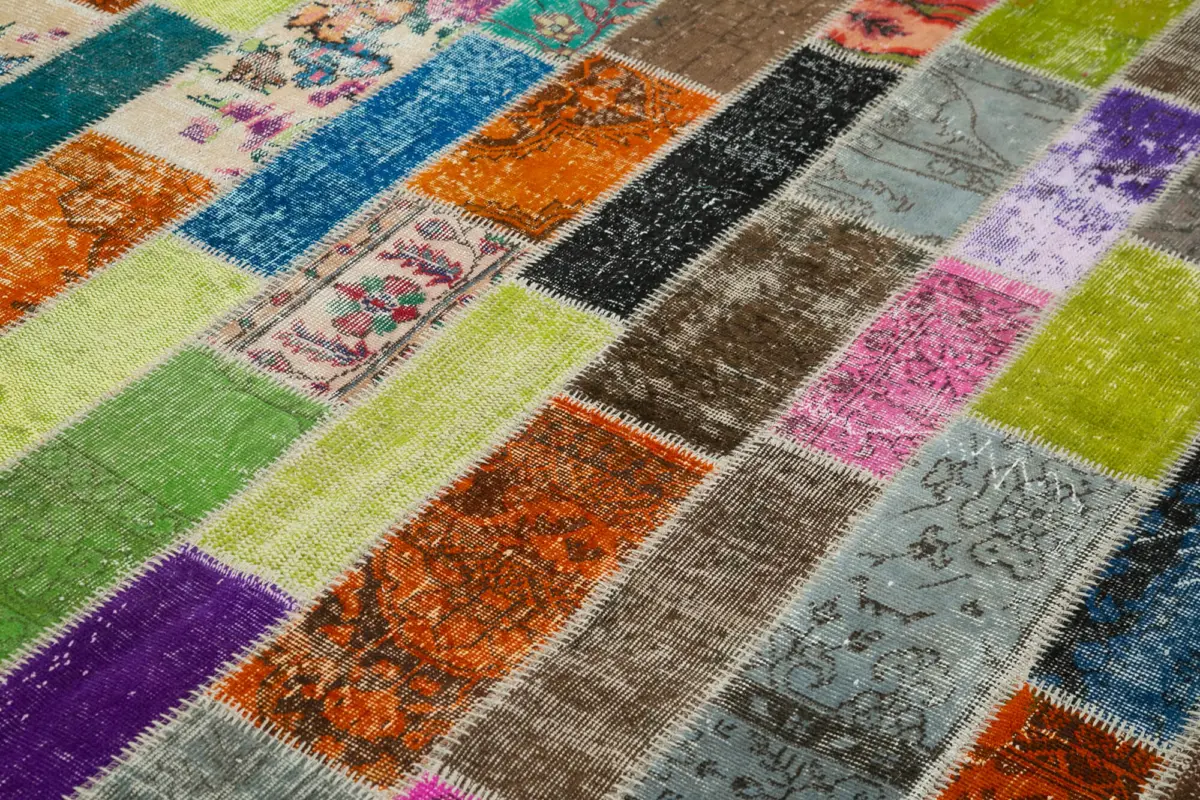 Patchwork Multi Pamuk Üzerine Yün El Dokuma Kilim-210x301 - Görsel 5
