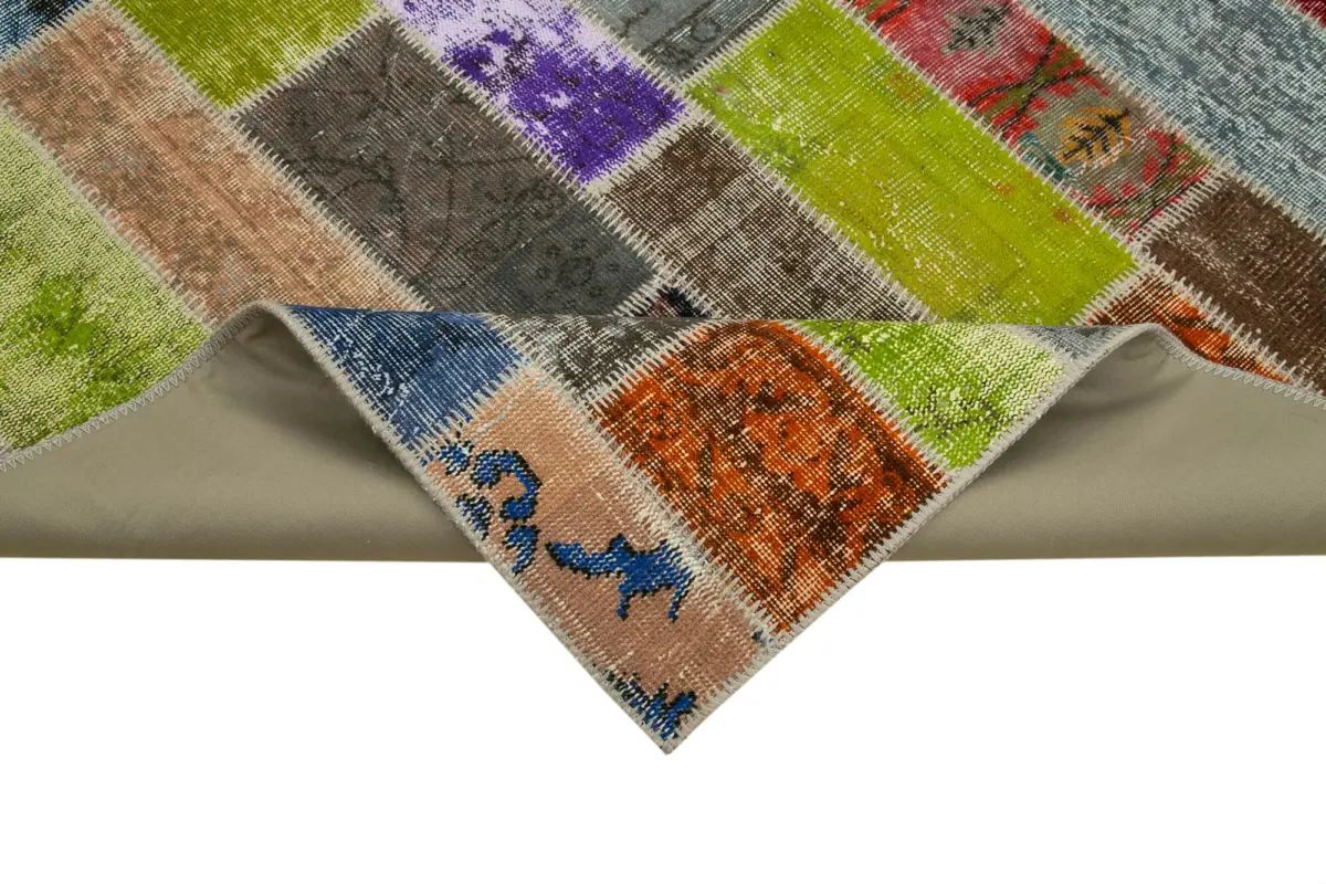 Patchwork Multi Pamuk Üzerine Yün El Dokuma Kilim-210x301 - Görsel 6
