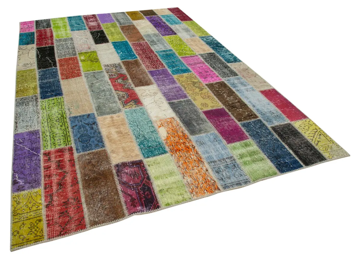 Patchwork Multi Pamuk Üzerine Yün El Dokuma Kilim-200x306 - Görsel 2