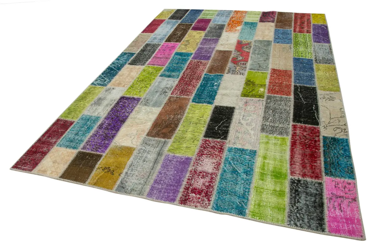 Patchwork Multi Pamuk Üzerine Yün El Dokuma Kilim-200x306 - Görsel 3