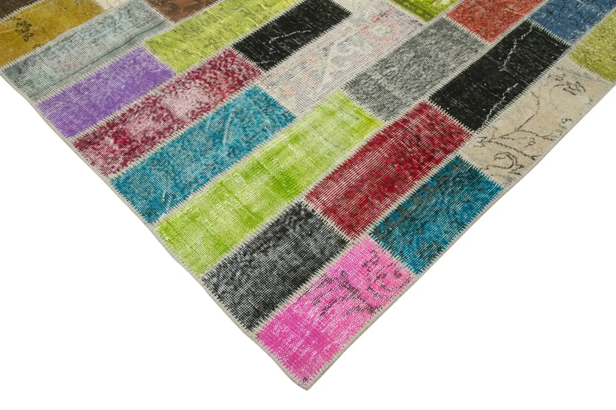 Patchwork Multi Pamuk Üzerine Yün El Dokuma Kilim-200x306 - Görsel 4