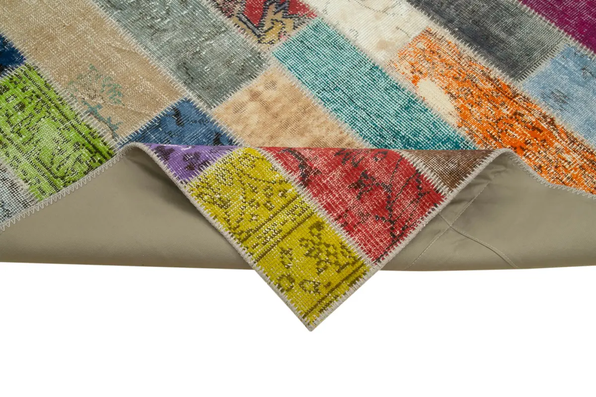 Patchwork Multi Pamuk Üzerine Yün El Dokuma Kilim-200x306 - Görsel 6