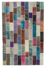 Patchwork Multi Pamuk Üzerine Yün El Dokuma Kilim-210x316