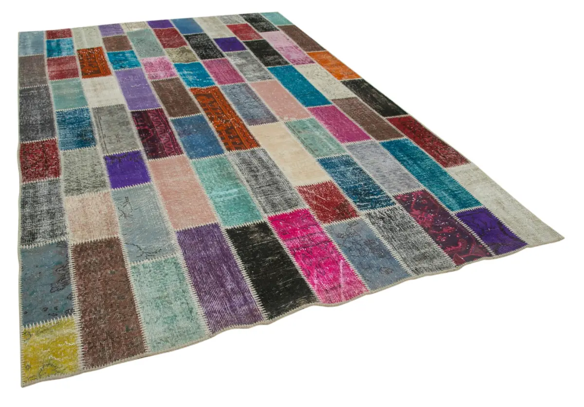 Patchwork Multi Pamuk Üzerine Yün El Dokuma Kilim-210x316 - Görsel 2