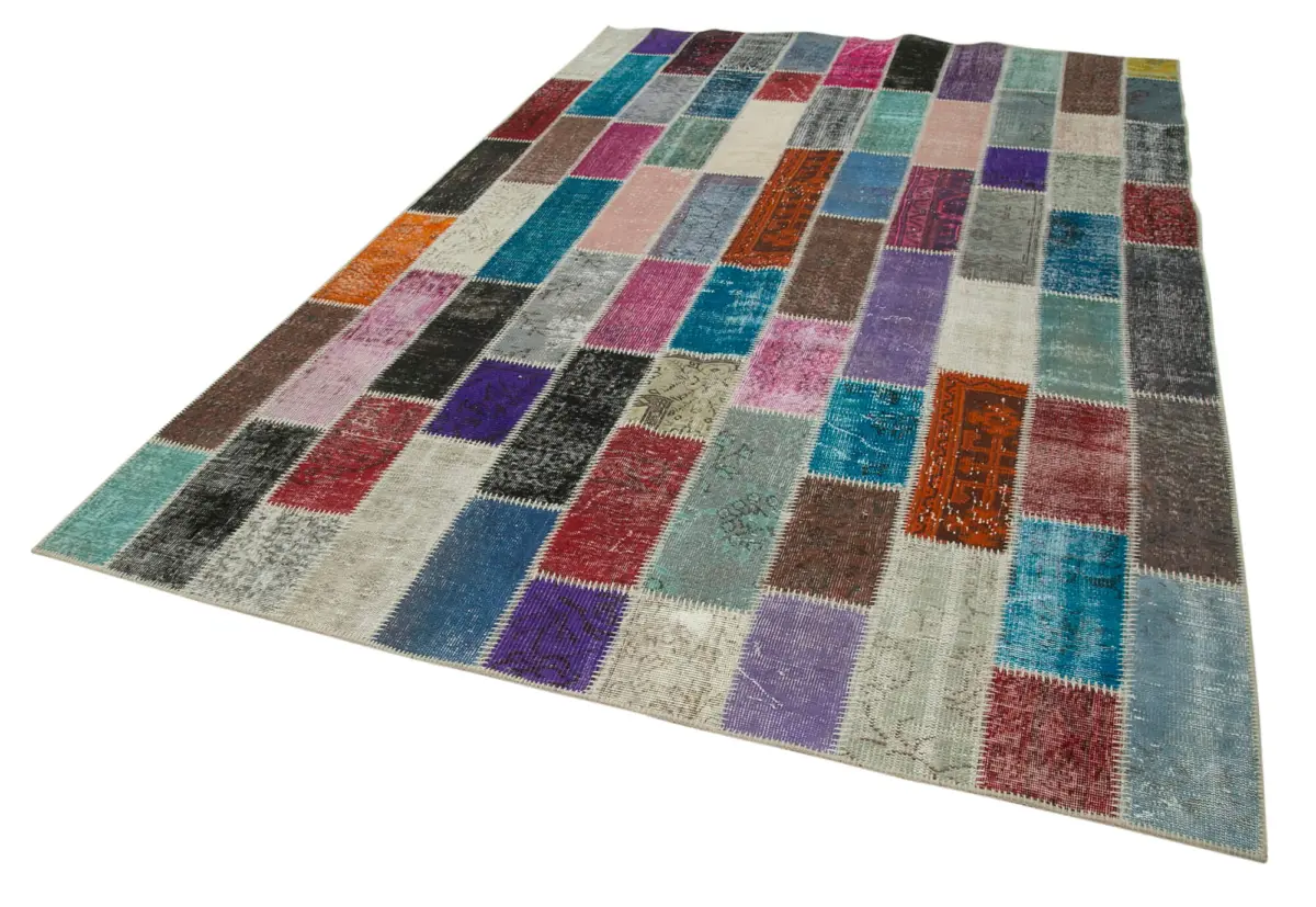 Patchwork Multi Pamuk Üzerine Yün El Dokuma Kilim-210x316 - Görsel 3