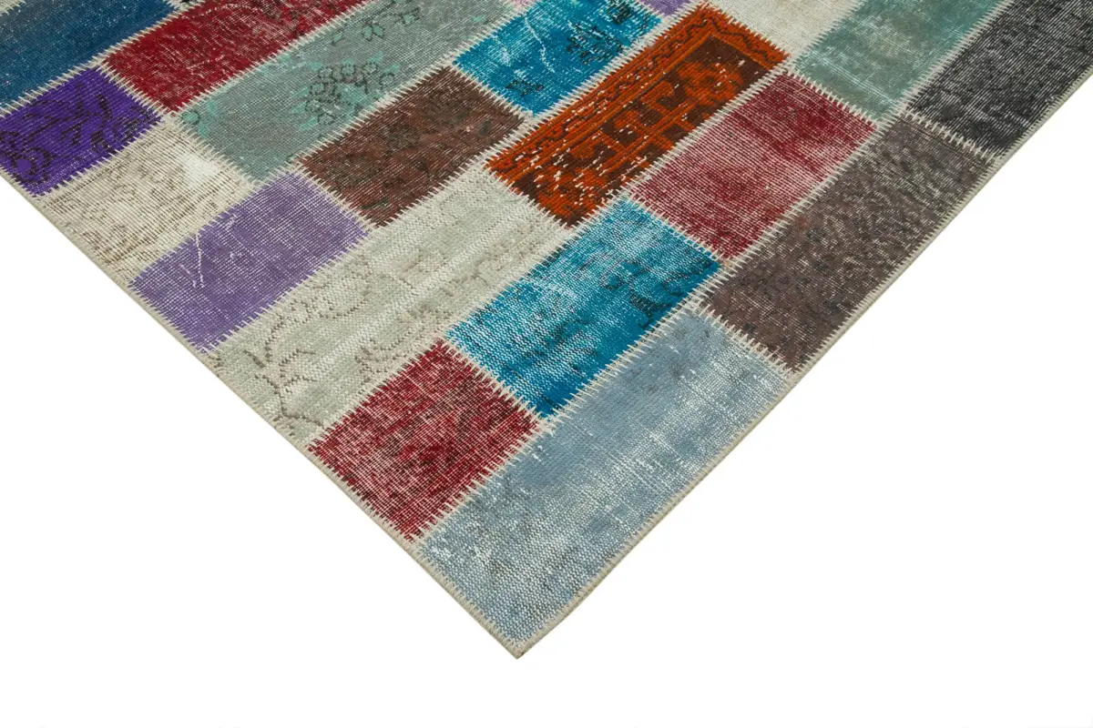 Patchwork Multi Pamuk Üzerine Yün El Dokuma Kilim-210x316 - Görsel 4