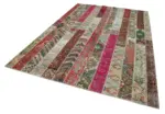Patchwork Multi Pamuk Üzerine Yün El Dokuma Kilim-203x308 - Görsel 3
