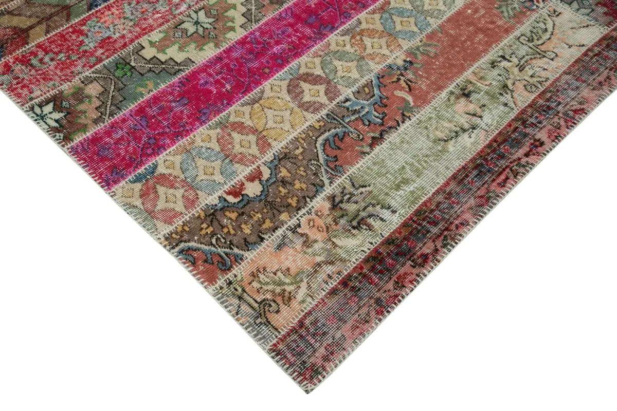 Patchwork Multi Pamuk Üzerine Yün El Dokuma Kilim-203x308 - Görsel 4