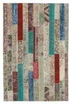 Patchwork Multi Pamuk Üzerine Yün El Dokuma Kilim-203x305