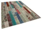 Patchwork Multi Pamuk Üzerine Yün El Dokuma Kilim-203x305 - Görsel 2