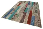 Patchwork Multi Pamuk Üzerine Yün El Dokuma Kilim-203x305 - Görsel 3