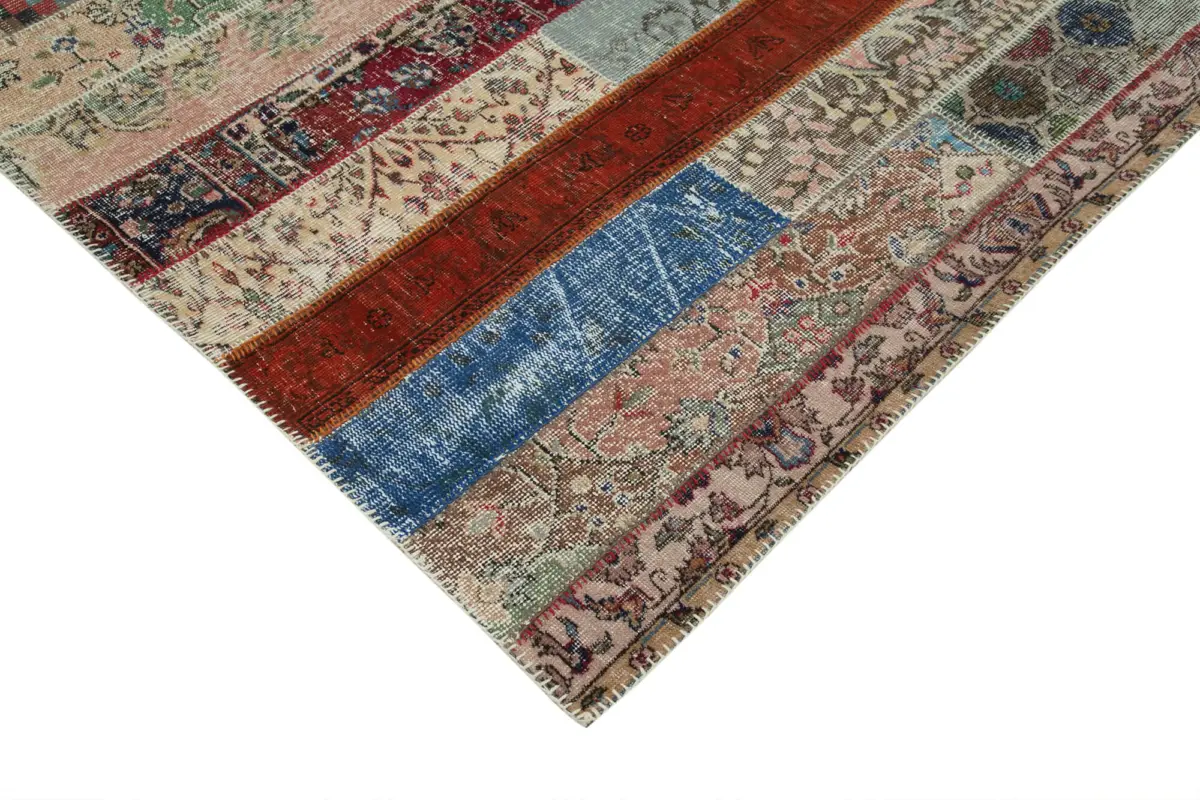 Patchwork Multi Pamuk Üzerine Yün El Dokuma Kilim-203x305 - Görsel 4