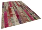 Patchwork Multi Pamuk Üzerine Yün El Dokuma Kilim-202x306 - Görsel 2