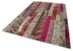 Patchwork Multi Pamuk Üzerine Yün El Dokuma Kilim-202x306 - Görsel 3