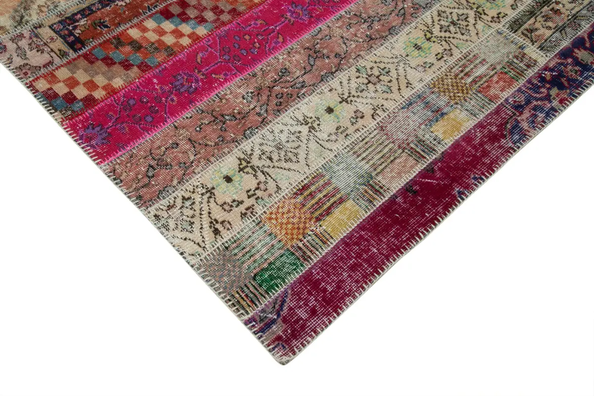 Patchwork Multi Pamuk Üzerine Yün El Dokuma Kilim-202x306 - Görsel 4