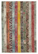 Patchwork Multi Pamuk Üzerine Yün El Dokuma Kilim-203x305
