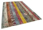 Patchwork Multi Pamuk Üzerine Yün El Dokuma Kilim-203x305 - Görsel 2