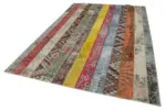 Patchwork Multi Pamuk Üzerine Yün El Dokuma Kilim-203x305 - Görsel 3
