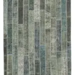 Patchwork Gri Pamuk Üzerine Yün El Dokuma Kilim-202x305