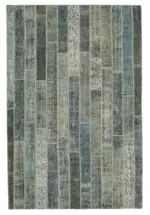 Patchwork Gri Pamuk Üzerine Yün El Dokuma Kilim-202x305