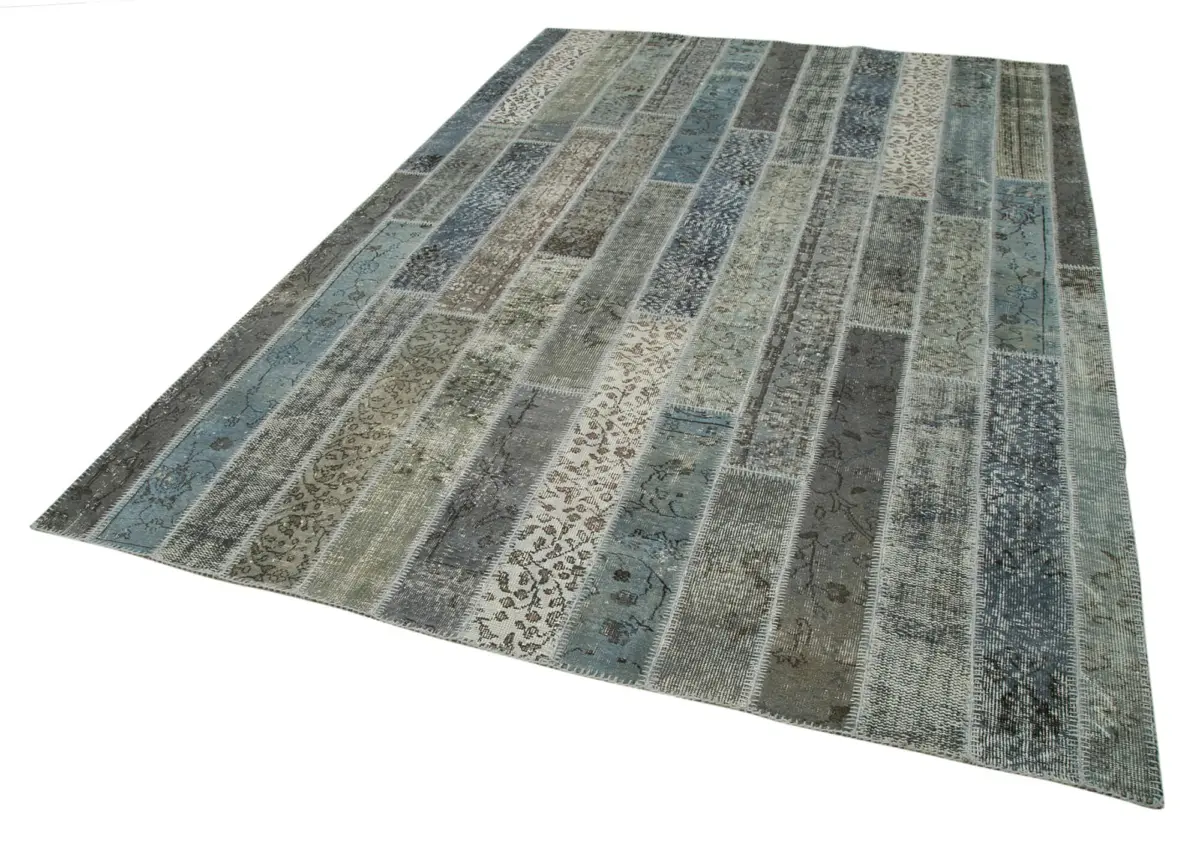 Patchwork Gri Pamuk Üzerine Yün El Dokuma Kilim-202x305 - Görsel 3